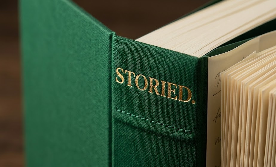 Корінець книги Storied крупним планом